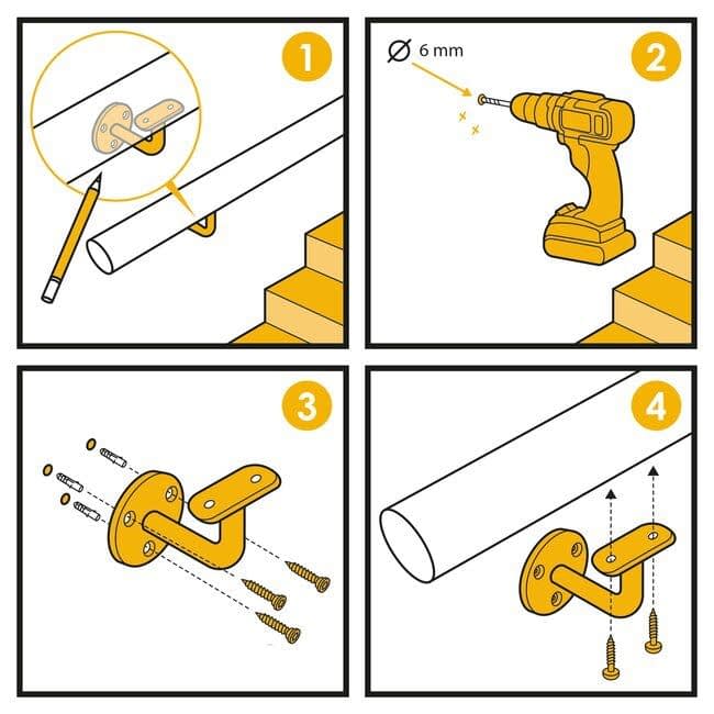 Witte leuningdrager - Model A (montage met schroeven)