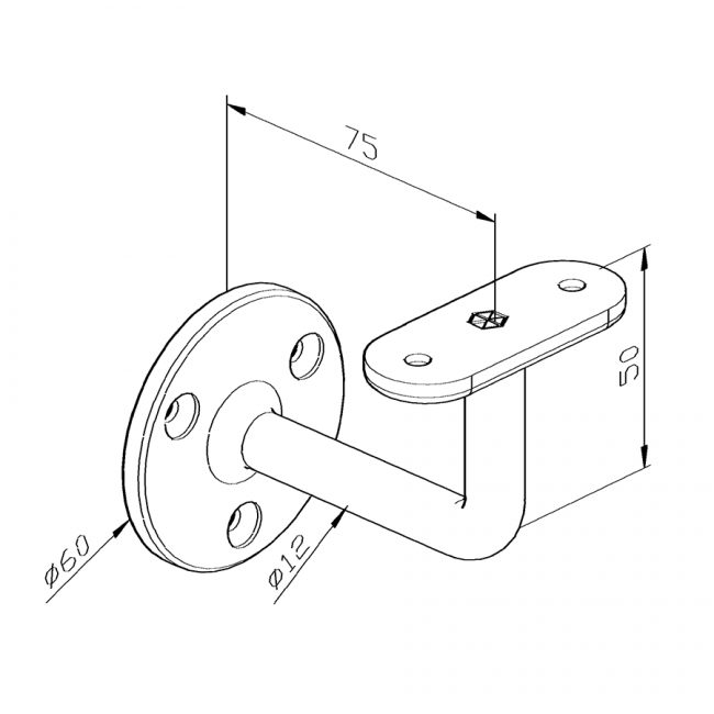 Witte leuningdrager - Model B (montage met schroeven)