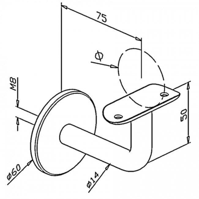 Witte leuningdrager - Model C (blinde montage met stokeind)