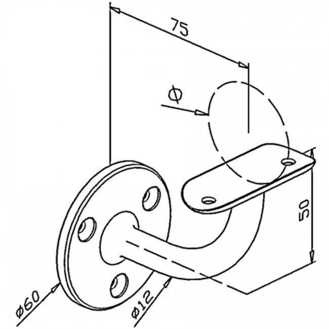Witte leuningdrager - Model E (montage met schroeven)