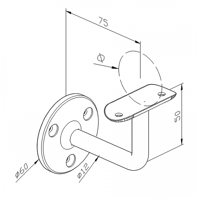 Zwarte leuningdrager - Model A (montage met schroeven)