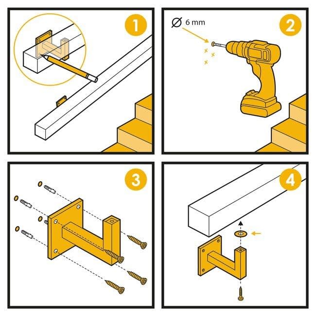 Zwarte leuningdrager - Model I  (montage met schroeven)