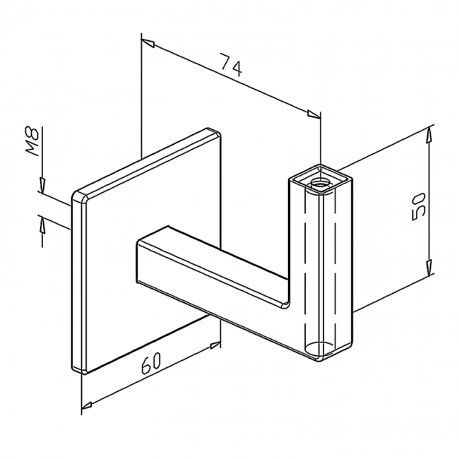 Zwarte leuningdrager - Model K (blinde montage met stokeind)