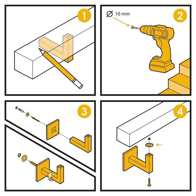 Zwarte leuningdrager - Model K (blinde montage met stokeind)