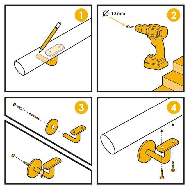 RVS leuningdrager - Model D (blinde montage met stokeind)