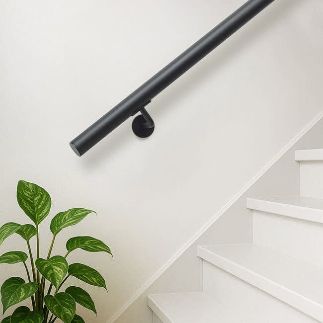 Zwarte stalen (rvs) trapleuning | Rond (42,4 mm)