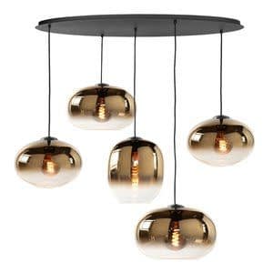 Highlight Hanglamp Bellini Ovaal Gold Glas 5Lichts 1mtr