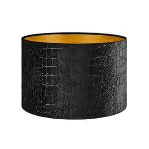 Het Kappenatelier Lampenkap Cilinder Short Croco Velvet Zwart Goud Ø 30cm