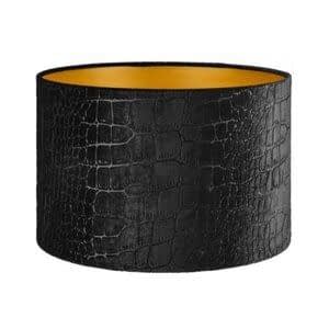 Het Kappenatelier Lampenkap Cilinder Short Croco Velvet Zwart Goud Ø 35cm