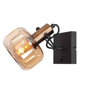 Steinhauer Wandlamp Glaslic Zwart Brons - Amber Glas E27 Fitting 1 Lichts