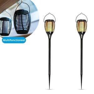 FlinQ Tuinverlichting Torch Zwart Solar incl. Lichtsenor 2 Stuks