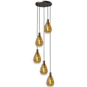 Freelight Hanglamp Dorato Zwart Goud Glas Amber 5 Licht 320cm