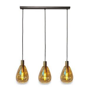 Freelight Hanglamp Dorato Zwart Goud Glas Amber 3 Lichts Balk