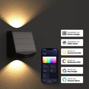 FlinQ Smart Wandlamp Orion Zwart Up & Down Light Solar Sensor