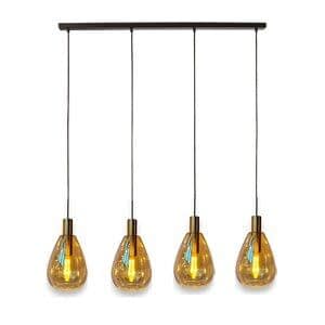 Freelight Hanglamp Dorato Zwart Goud Glas Amber 4 Lichts Balk