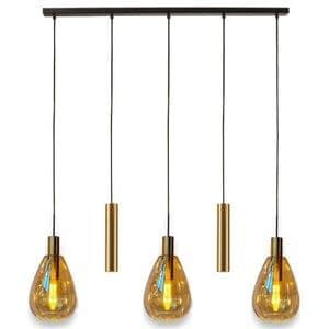 Freelight Hanglamp Dorato Zwart Goud & Glas Amber 5 Lichts