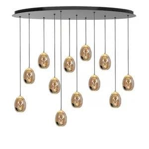 Highlight Hanglamp Golden Egg Ovaal 12 Lichts Amber - Zwart Led L 140cm