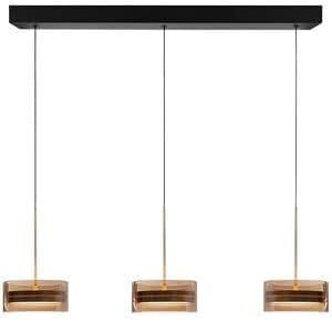 Highlight Hanglamp Enzo Zwart & Brons - Amber Glas Ø 20cm  - 3 Lichts  Balk