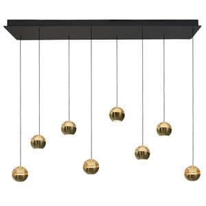 Steinhauer Hanglamp Belluno Zwart/Messing 8 Lichts Amber Glas L 115cm