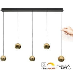 Steinhauer Hanglamp Belluno Zwart/Messing 5 Lichts L 110cm