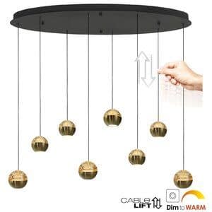 Steinhauer Hanglamp Belluno Zwart/Messing 8 Lichts Ovaal Amber Glas L 100cm