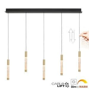 Steinhauer Hanglamp Alisio Messing 5-lichts Cable Lift & Dim to Warm