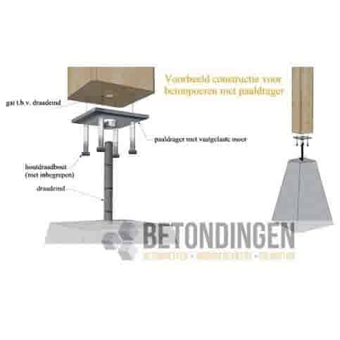 Betonpoer 18x18 en 45 cm hoog grijs M16