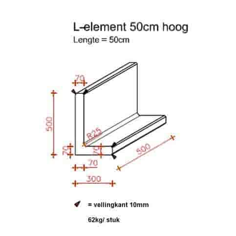 L elementen 50 cm hoog en 50 cm breed grijs