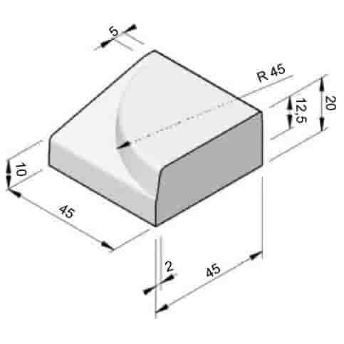 Inritband hoek rechts 45x45x10/20 cm