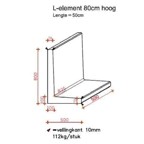 L elementen 80 cm hoog en 50 cm breed grijs