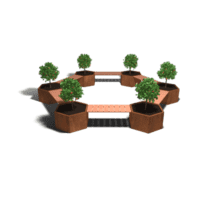 Cortenstaal plantenbak met bankje Vegas kampvuur opstelling