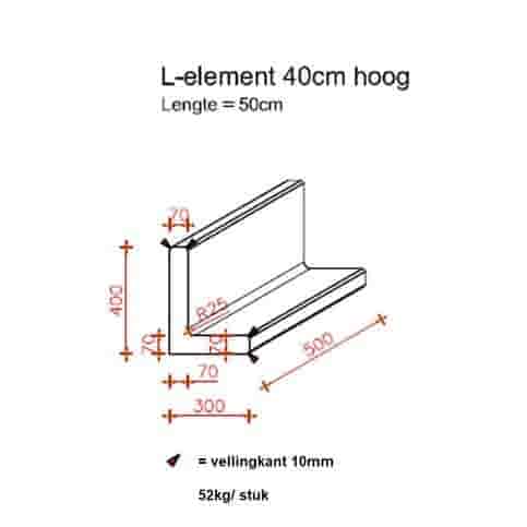 L element 40 cm hoog en 50 cm breed roestbruin