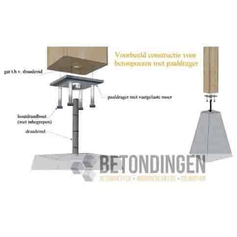 Betonpoer 15x15 en 35 cm hoog grijs M16 ingraafmodel