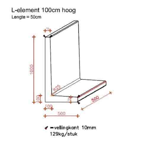 L element 100 cm hoog en 50 cm breed roestbruin