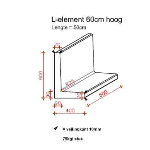 L element 60 cm hoog en 50 cm breed roestbruin