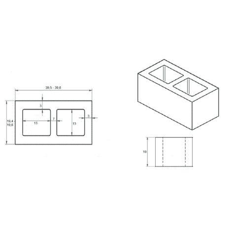 Betonblok 39x19,5x19 grijs
