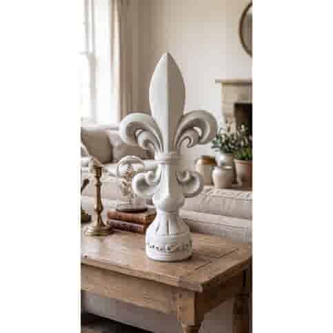 Elegant Franse lelie ornament wit beton 48 cm