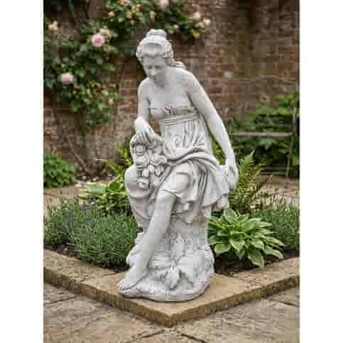 Betonnen tuinbeeld Elegante vrouw met bloemen 121 cm