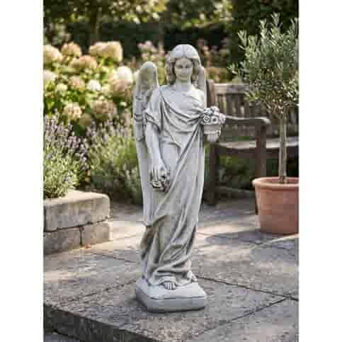 Betonnen tuinbeeld Engel met bloemen 104 cm