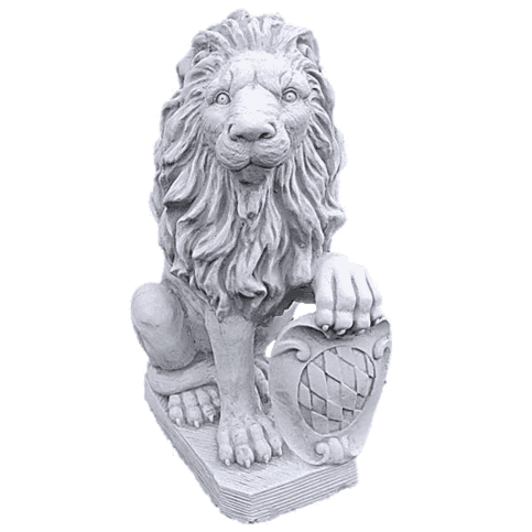 Royale betonnen leeuw met schild links 54 cm