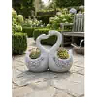 Romantische zwanen bloempot van beton 39 cm hoog