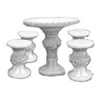 Klassieke betonnen tuinset met tafel en krukken