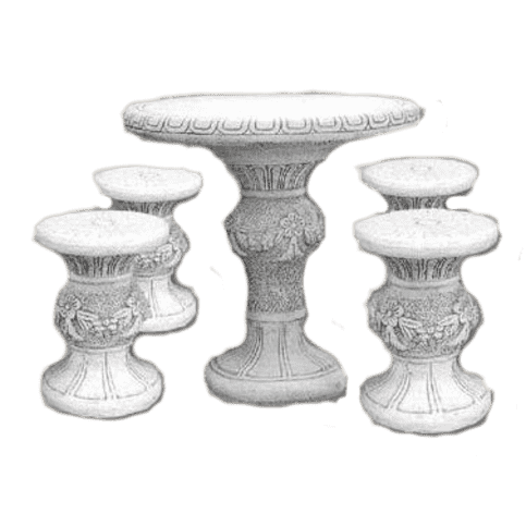 Klassieke betonnen tuinset met tafel en krukken