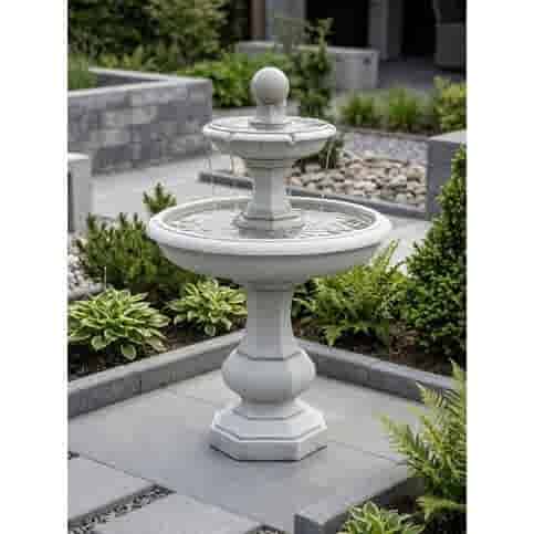 Dubbele tuinfontein van beton 123 cm hoog