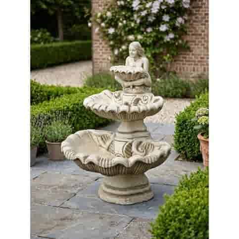 Luxe dubbele tuinfontein met cherubijn 110 cm
