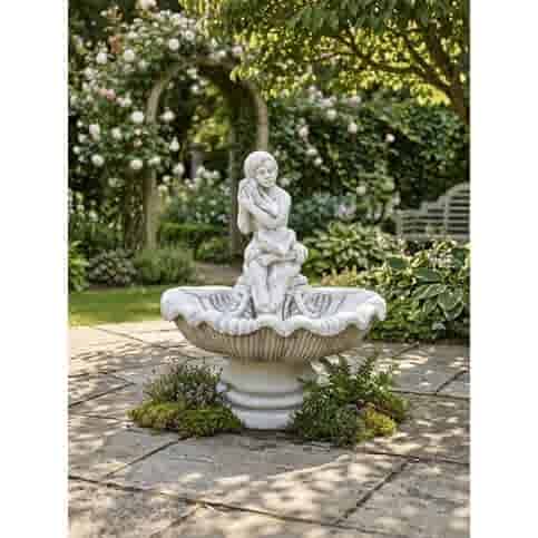 Decoratieve betonnen fontein met cherubijn enkel