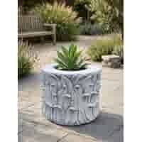 Decoratieve betonnen plantenbak met bladmotief - 45 cm diameter