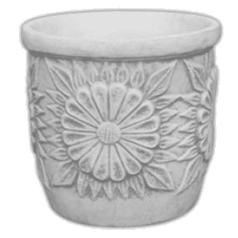 Betonnen bloempot met zonnebloemreliëf 43 cm