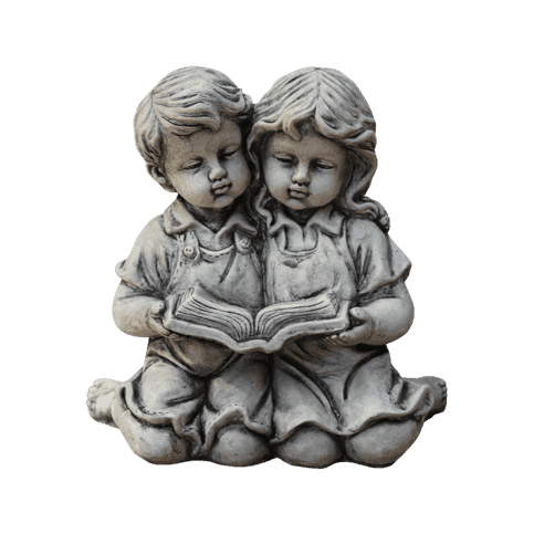 Betonnen tuinbeeld lezende kinderen H25 cm