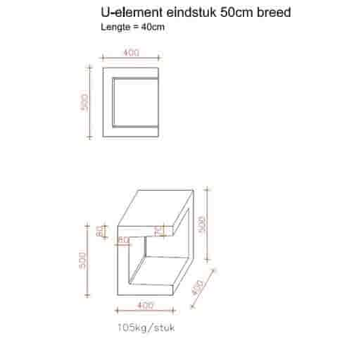 U element hoek 40x40x50 antraciet